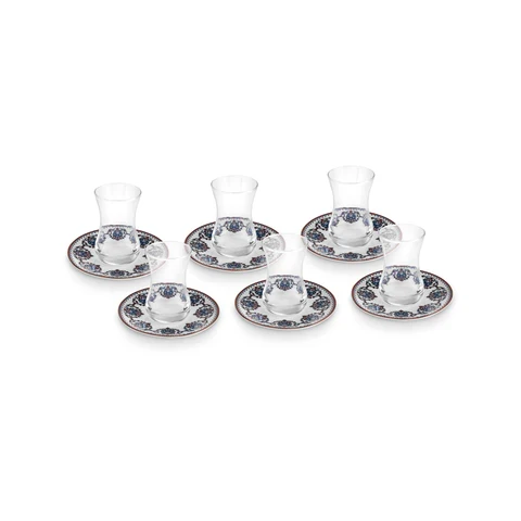 Karaca Nakkas 12-teiliges Türkisches Teeset aus Bone China für 6 Personen, 130 ml, Rot