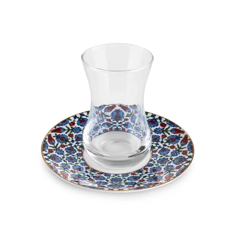 Karaca Emirgan 12-teiliges Türkisches Teeset aus Bone China für 6 Personen, 130 ml, Mehrfarbig