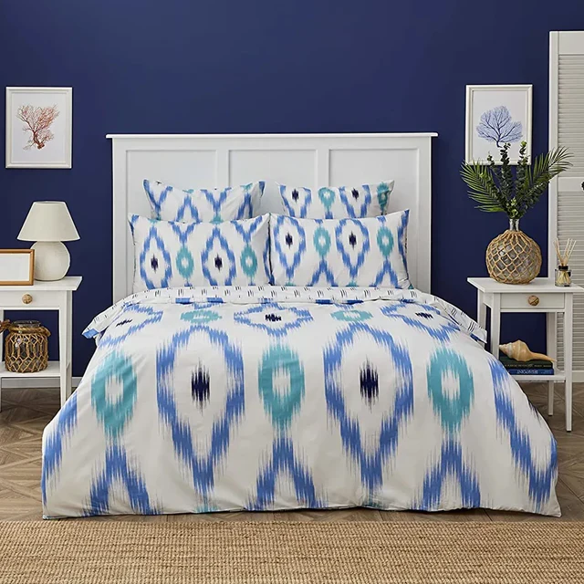 Nautica Home Ikat Bettbezug-Set aus 100 % Baumwolle, 155 × 220 cm, Weiß-Blau