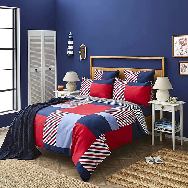 Nautica Home Morris Bettbezug-Set aus 100 % Baumwolle, 155 × 220 cm, Navy Blue Multi