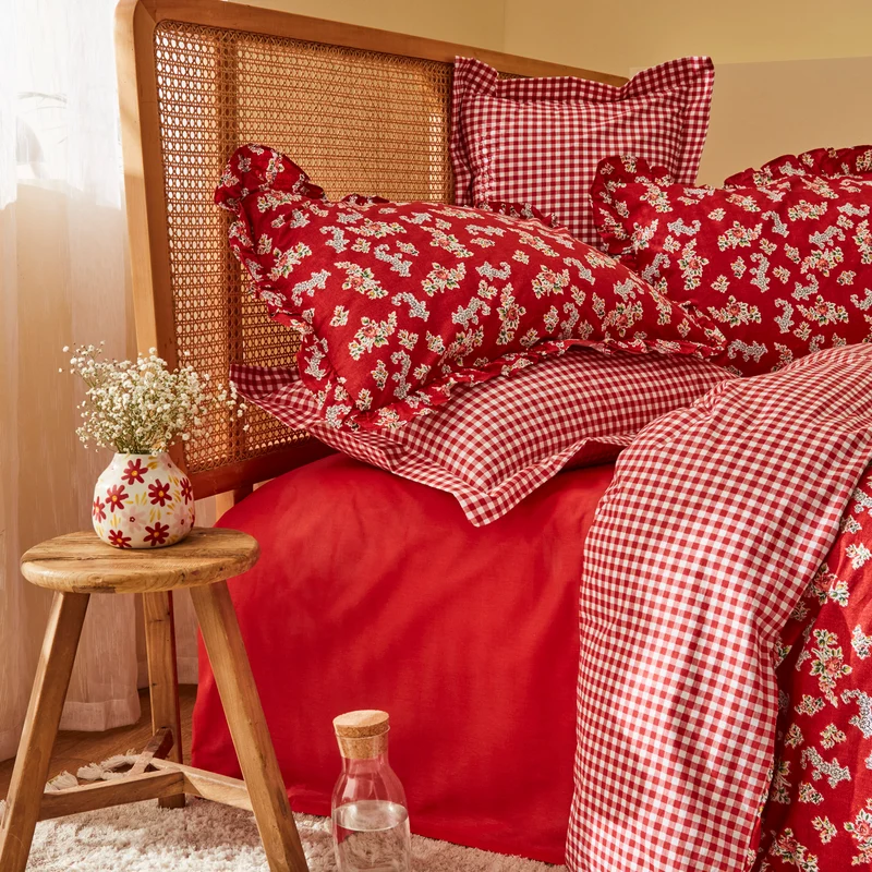 Karaca Home Carlo Doppel Bettwäscheset 100% Baumwolle Rot 200x220 Cm