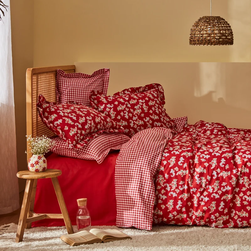 Karaca Home Carlo Doppel Bettwäscheset 100% Baumwolle Rot 200x220 Cm