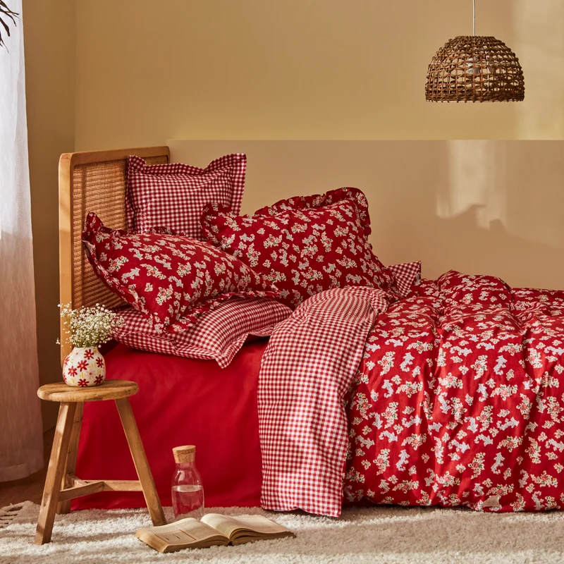 Karaca Home Carlo Doppel Bettwäscheset 100% Baumwolle Rot 200x220 Cm
