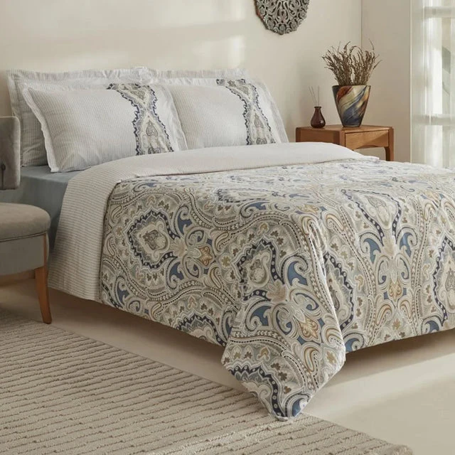 Karaca Lemy Doppel Bettwäscheset 100% Baumwoll-Satin Blau 200x220 Cm