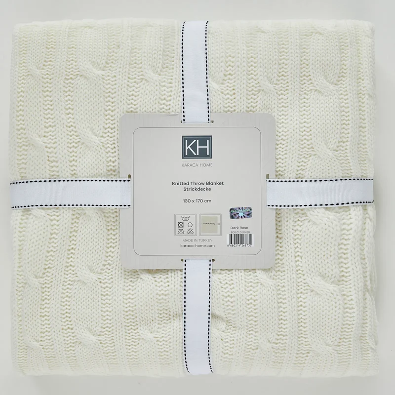 Karaca Home Cable Knit Plaid, 130 × 170 cm, Bone