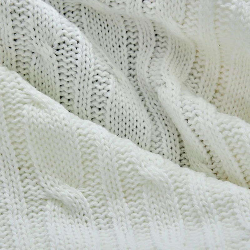 Karaca Home Cable Knit Plaid, 130 × 170 cm, Bone