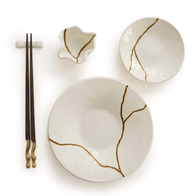Murano Glass Round Sushi Set KINTSUGI by D.i. Più Andretto Design