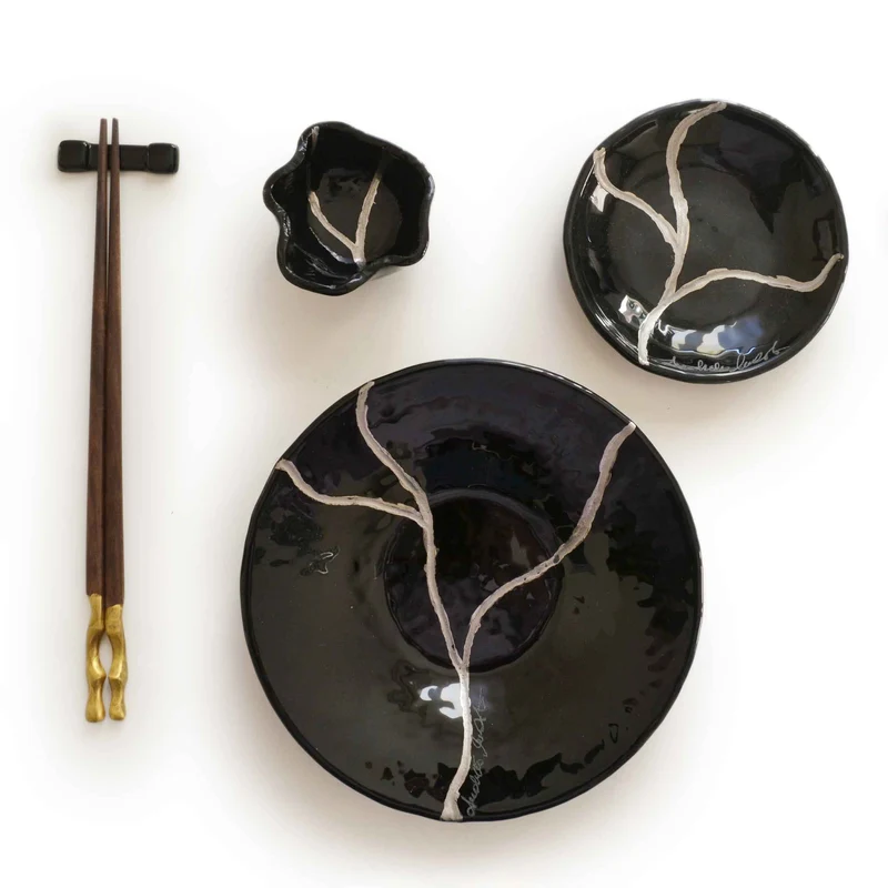 Murano Glass Round Sushi Set KINTSUGI by D.i. Più Andretto Design