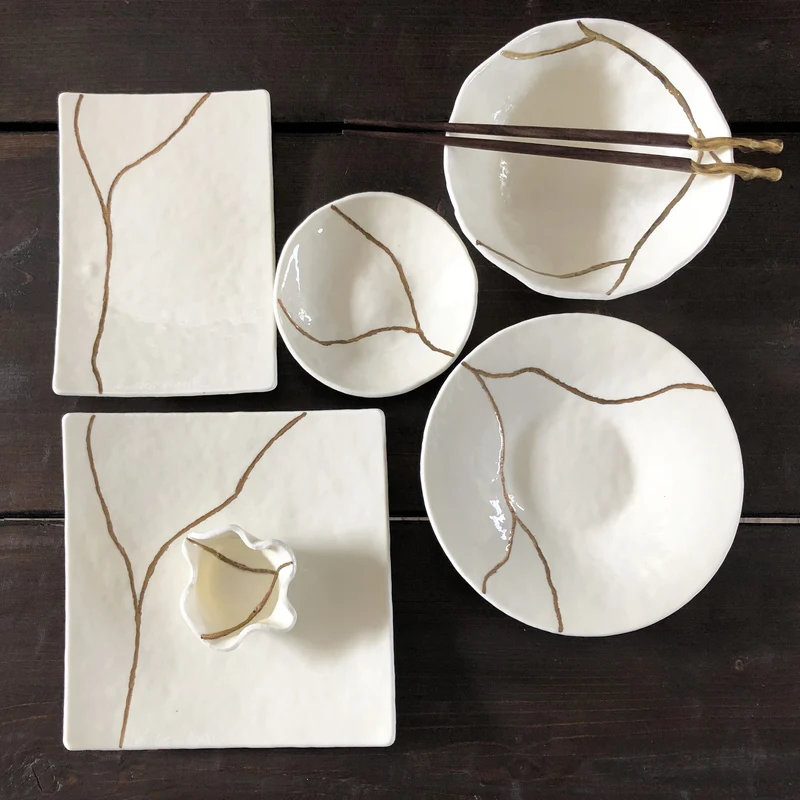Murano Glass Round Sushi Set KINTSUGI by D.i. Più Andretto Design