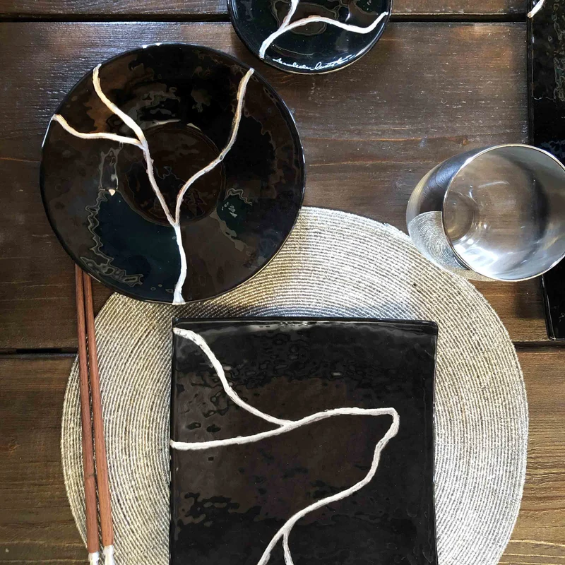Murano Glass Round Sushi Set KINTSUGI by D.i. Più Andretto Design