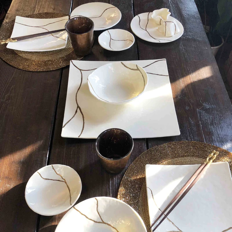 Murano Glass Round Sushi Set KINTSUGI by D.i. Più Andretto Design