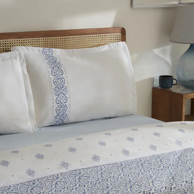 Karaca Marino Bettwäsche-Set aus 100 % türkischer Baumwolle, Doppelbett, Blau