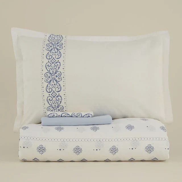 Karaca Marino Bettwäsche-Set aus 100 % türkischer Baumwolle, Doppelbett, Blau