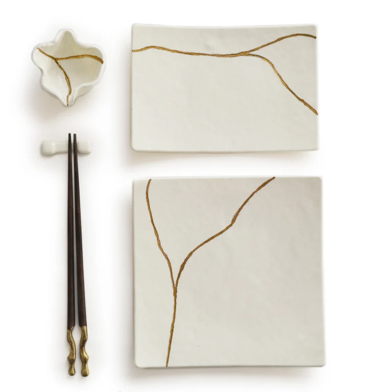 Murano Glass Square Sushi Set KINTSUGI by D.i. Più Andretto Design