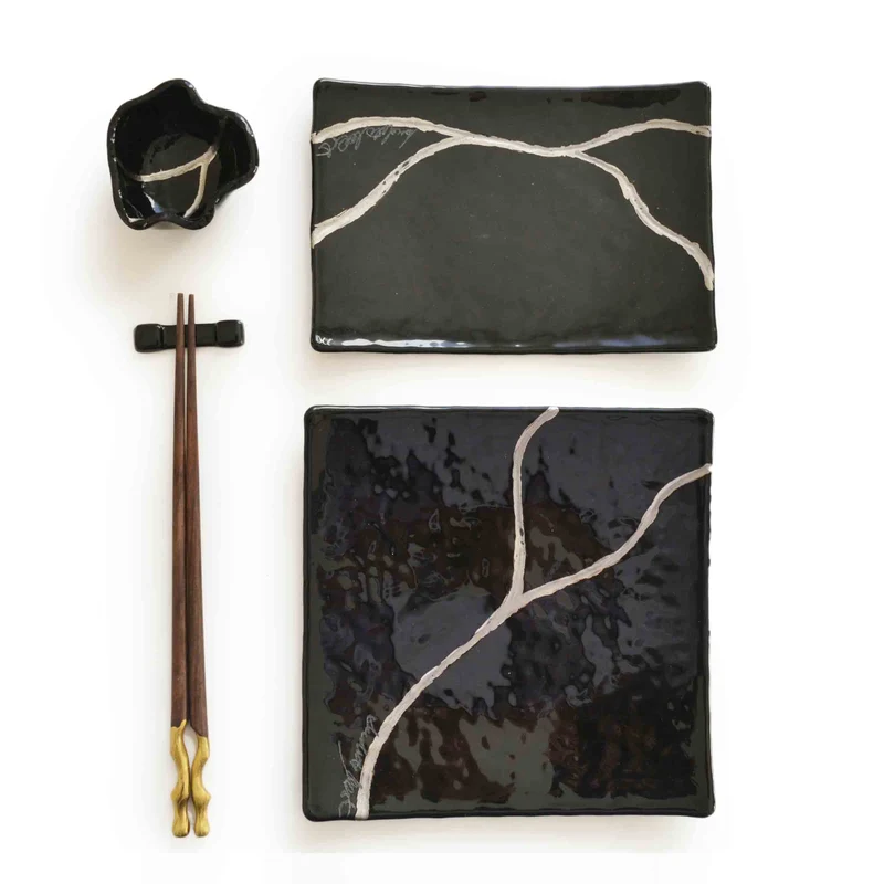 Murano Glass Square Sushi Set KINTSUGI by D.i. Più Andretto Design