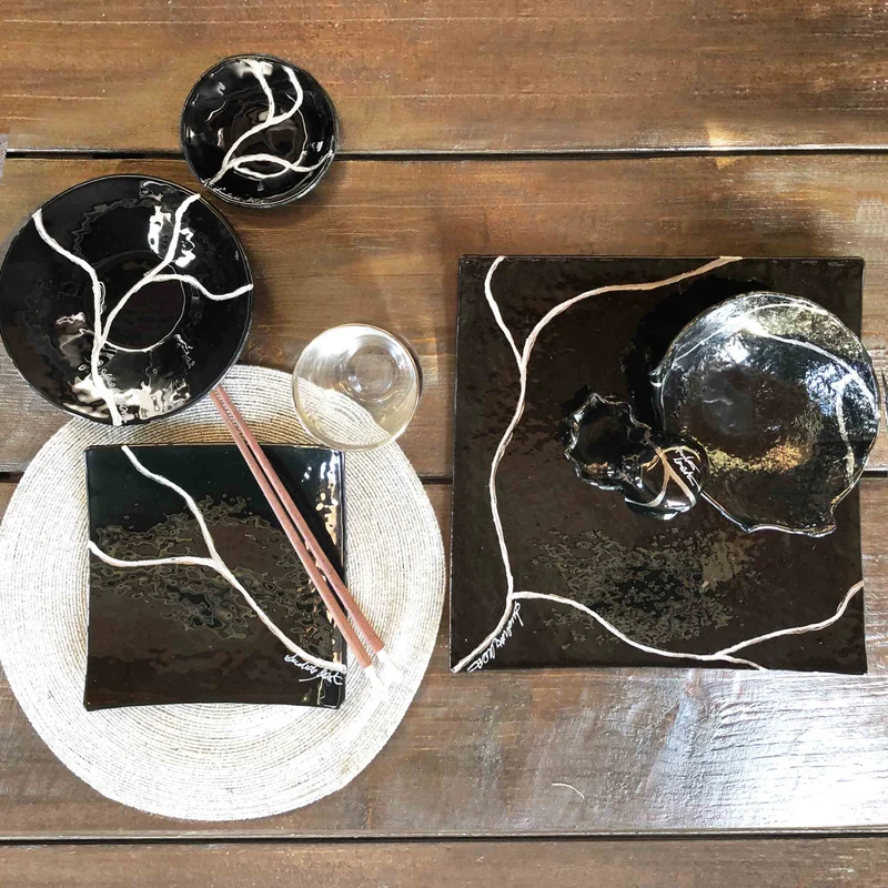 Murano Glass Square Sushi Set KINTSUGI by D.i. Più Andretto Design