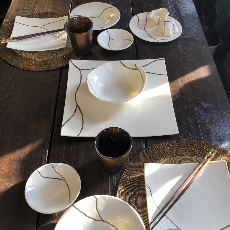 Murano Glass Square Sushi Set KINTSUGI by D.i. Più Andretto Design