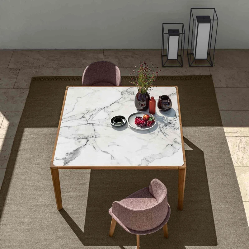 Outdoor Wood and Marble Dining Table CLEOSOFT/WOOD by Marco Acerbis for Talenti