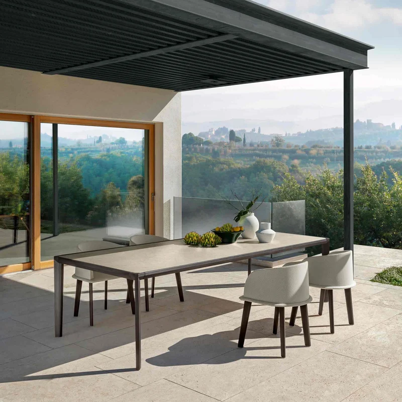 Outdoor Wood and Marble Dining Table CLEOSOFT/WOOD by Marco Acerbis for Talenti