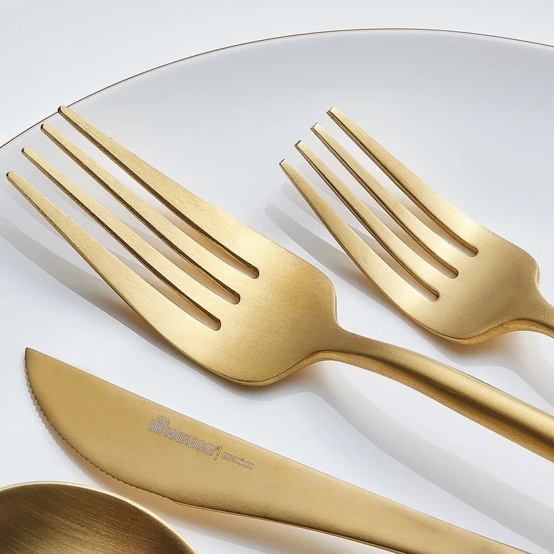 Karaca Jupiter Matte Gold 60-teiliges Besteck für 12 Personen mit Boxed