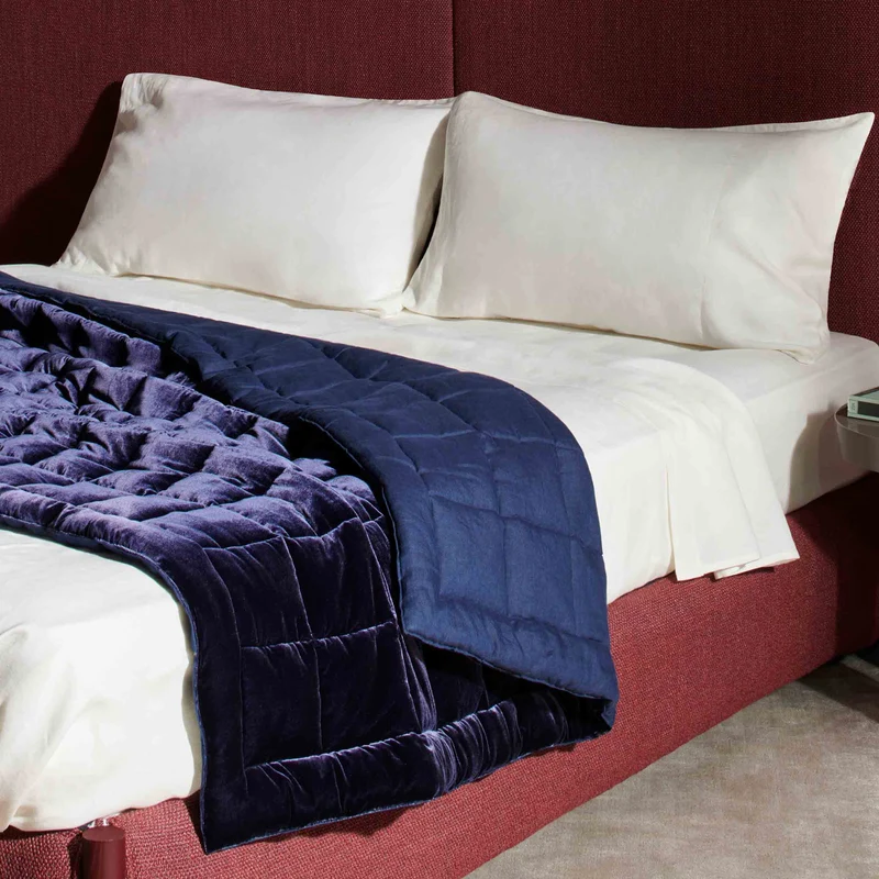Linen and Velvet Quilted Throw Blanket BLUESKY by Cassina