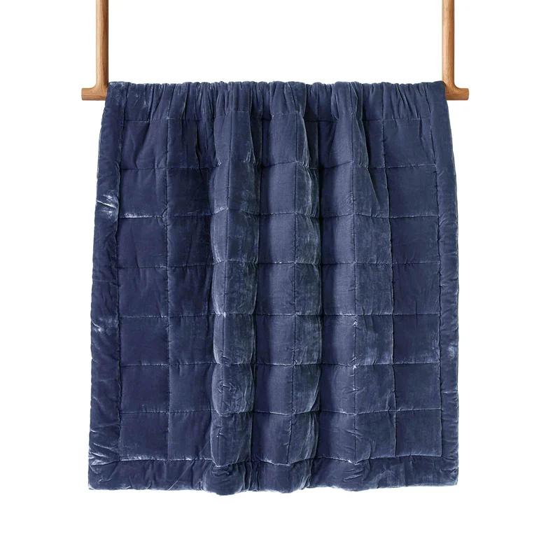 Linen and Velvet Quilted Throw Blanket BLUESKY by Cassina