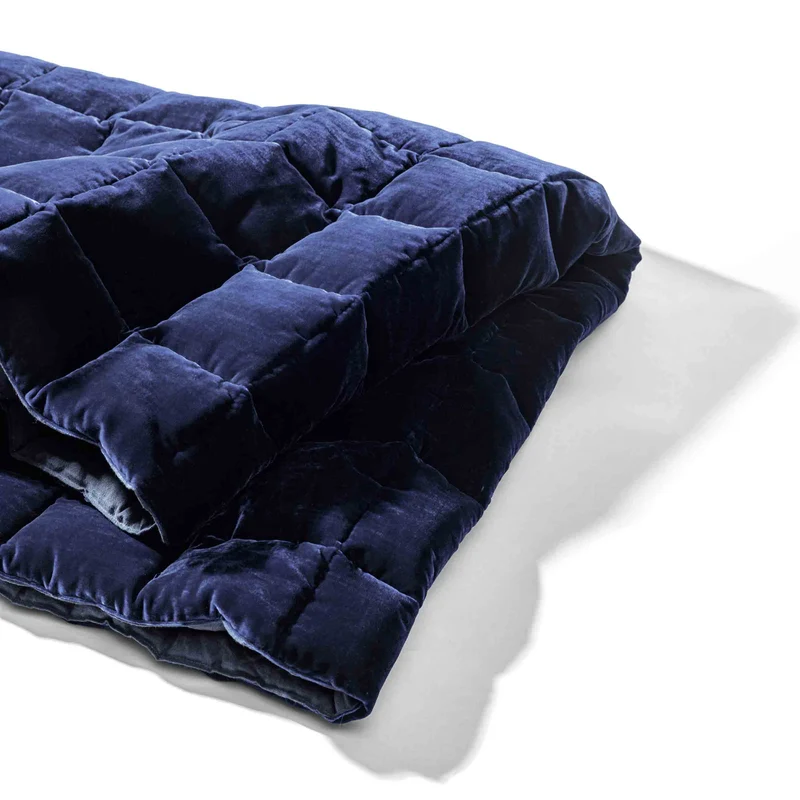 Linen and Velvet Quilted Throw Blanket BLUESKY by Cassina