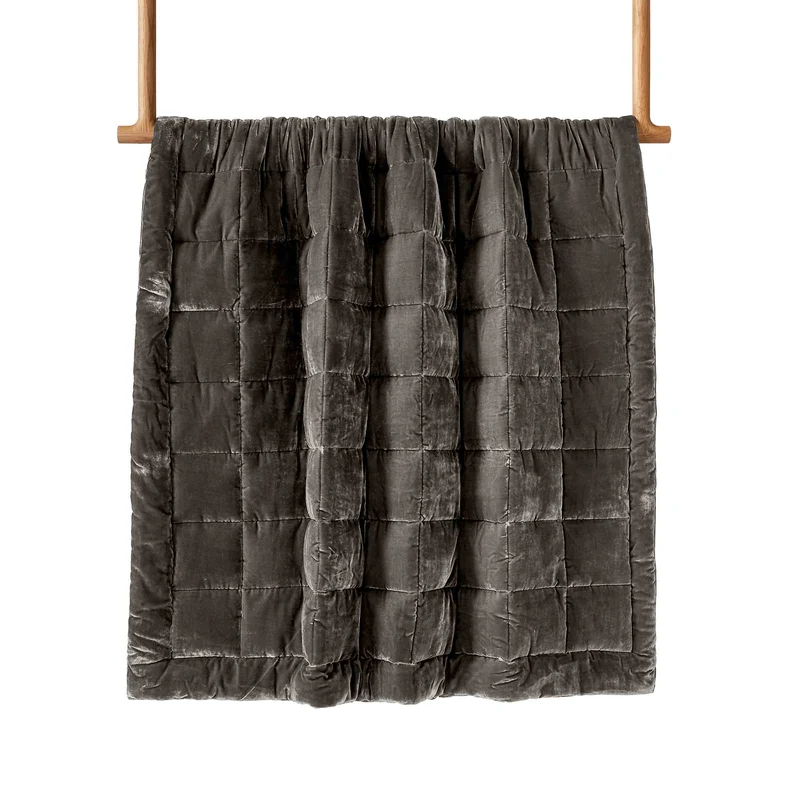 Linen and Velvet Quilted Throw Blanket BLUESKY by Cassina