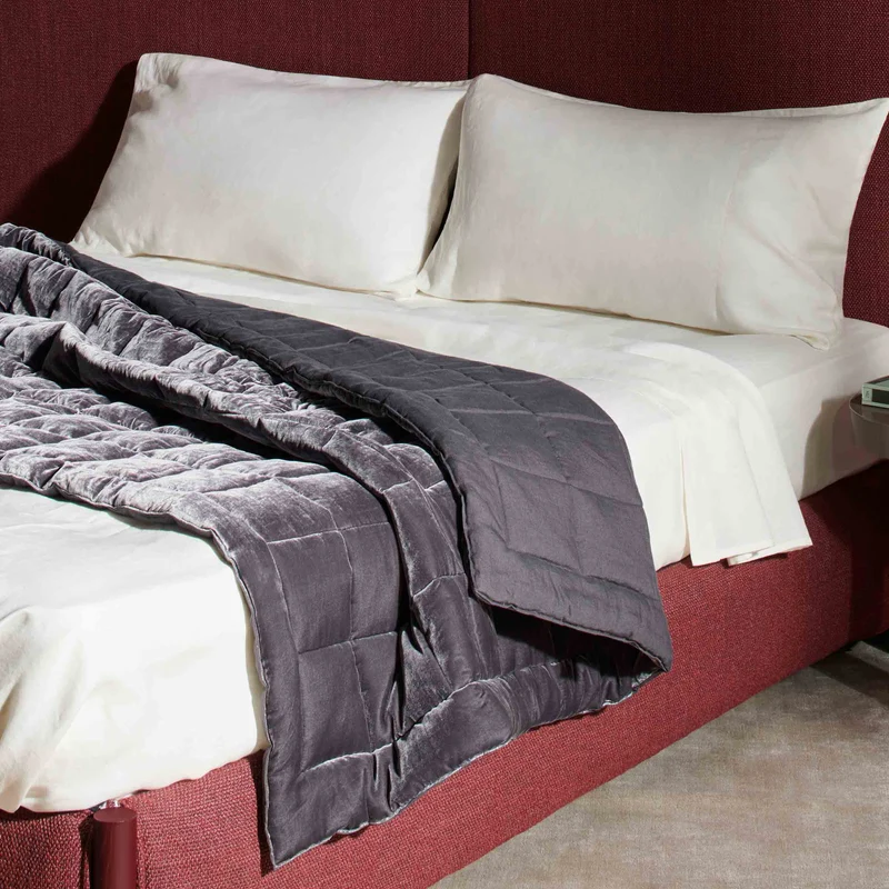 Linen and Velvet Quilted Throw Blanket BLUESKY by Cassina