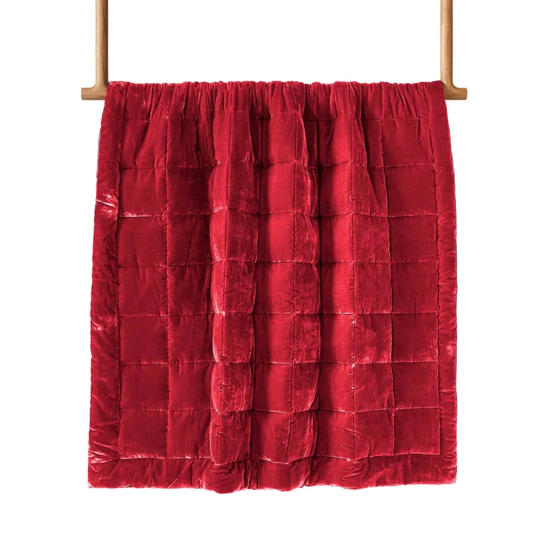 Linen and Velvet Quilted Throw Blanket BLUESKY by Cassina