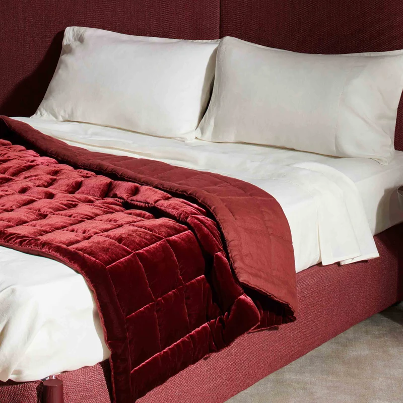 Linen and Velvet Quilted Throw Blanket BLUESKY by Cassina