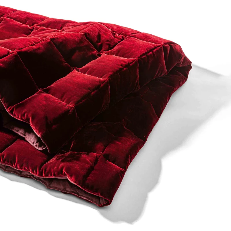 Linen and Velvet Quilted Throw Blanket BLUESKY by Cassina