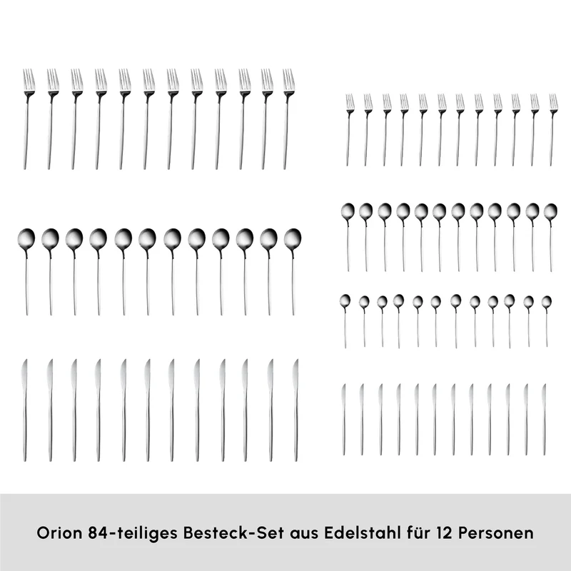 Karaca Orion Platin 12-Personen 84-Teiliges Besteckset