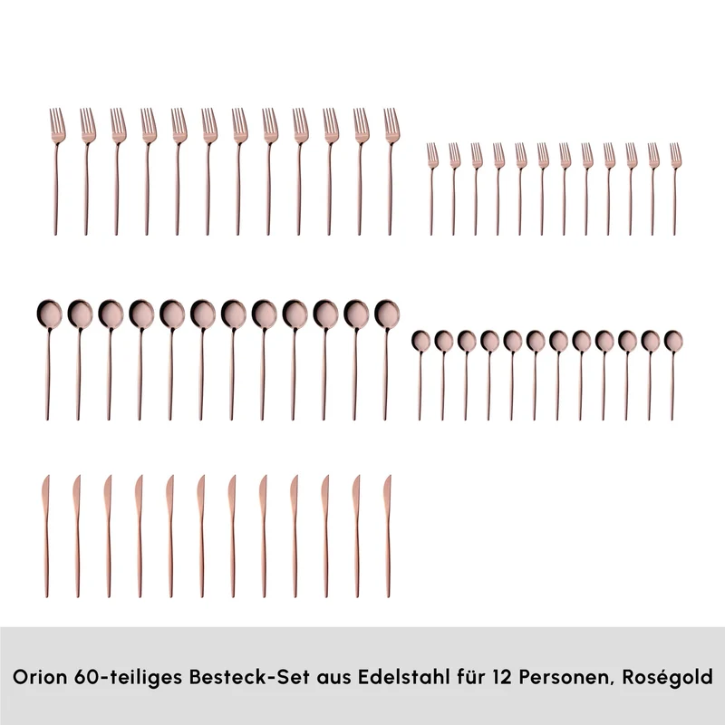 Karaca Orion Rosegold 60-teiliges Besteckset für 12 Personen