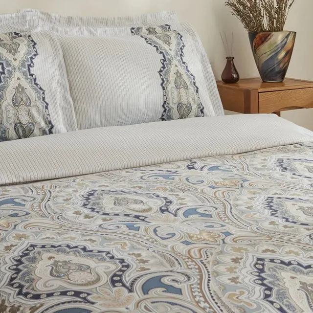 Karaca Lemy Bettwäsche-Set aus 100 % Baumwoll-Satin, Einzelbett, Blau
