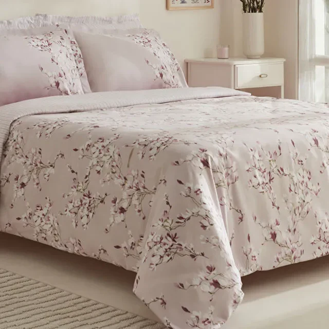 Karaca Pesla Bettwäsche-Set aus 100 % Baumwoll-Satin, Einzelbett, Rosa