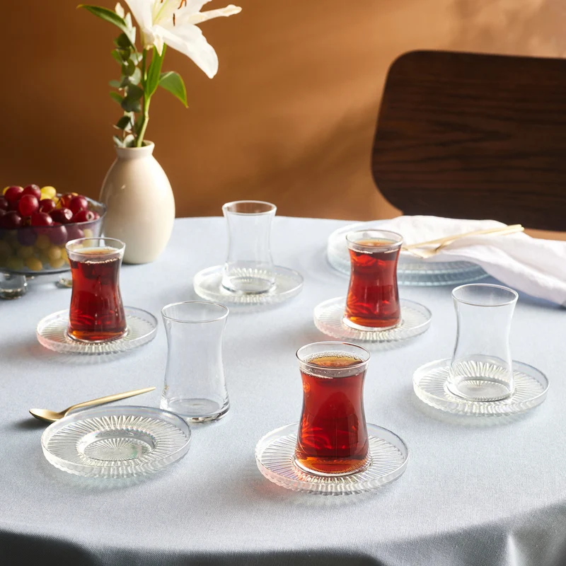 Karaca Lily 12-teiliges Türkisches Teeset für 6 Personen, 170 ml, Luster