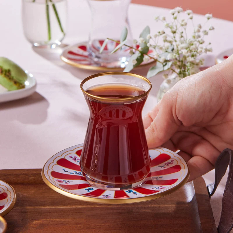 Karaca Bursa Türkisches Teeglas, 12-teilig, Rot