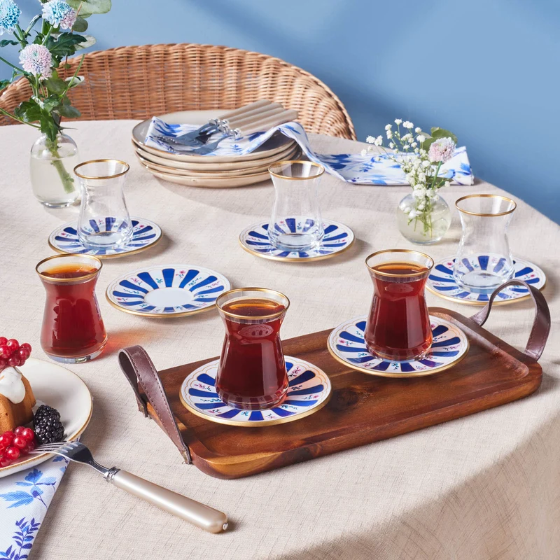 Karaca Bursa Türkisches Teeglas-Set, 12-teilig, Marineblau