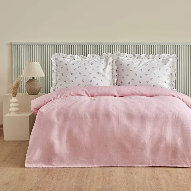 Karaca Lidya Bettwäsche-Set aus 100 % Baumwolle, Doppelbett, Rosa