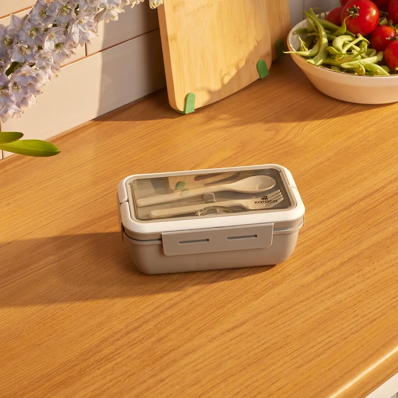 Karaca Fusca Lunchbox mit Gabel und Löffel Grau