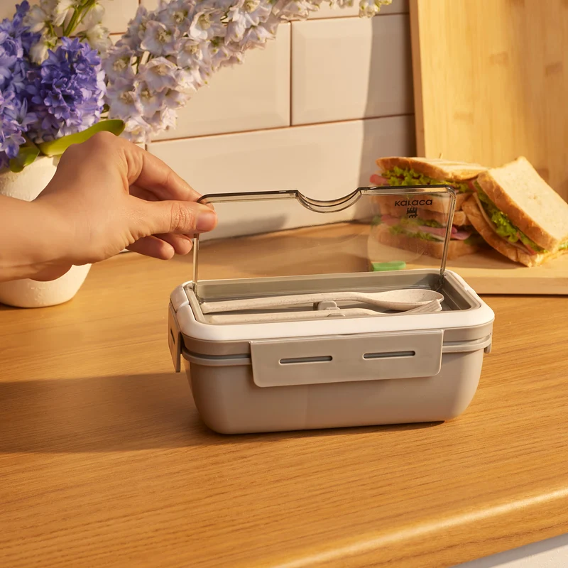 Karaca Fusca Lunchbox mit Gabel und Löffel Grau