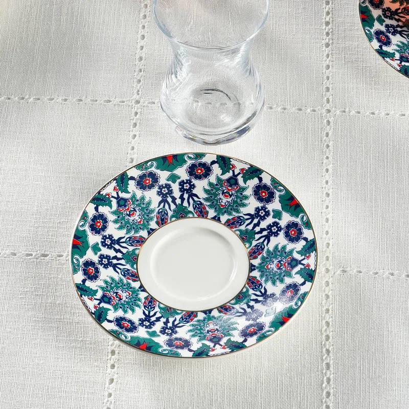 Karaca Edirne 12-teiliges Bone-China Türkisches Teeset für 6 Personen, 130 ml, Mehrfarbig