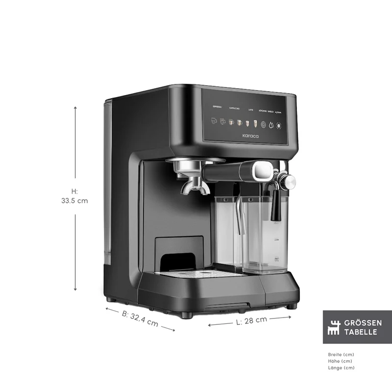 Karaca MyCaffe Barista S10 Automatische Espresso-, Latte- und Cappuccino-Maschine mit integriertem Milchbehälter – Matte Black