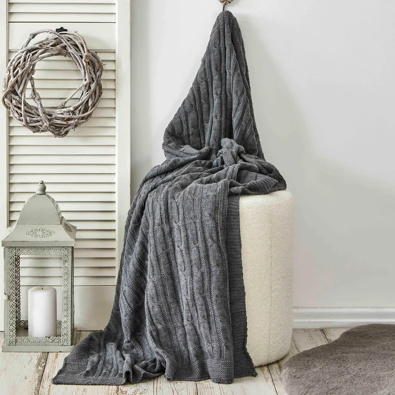 Karaca Home Grey Cable Knit Throw Öko-Tex Zertifiziert