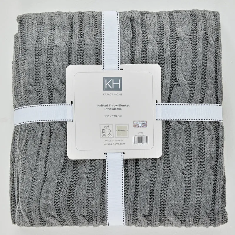 Karaca Home Grey Cable Knit Throw Öko-Tex Zertifiziert