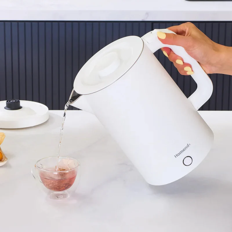 Homend Heatrow Cooltouch Wasserkocher 1,7L – Doppelwand, Leiser Betrieb, Cool-Touch-Gehäuse, Edelstahl, 2200W Schnellkochfunktion, Dreifachschutz, Weiß