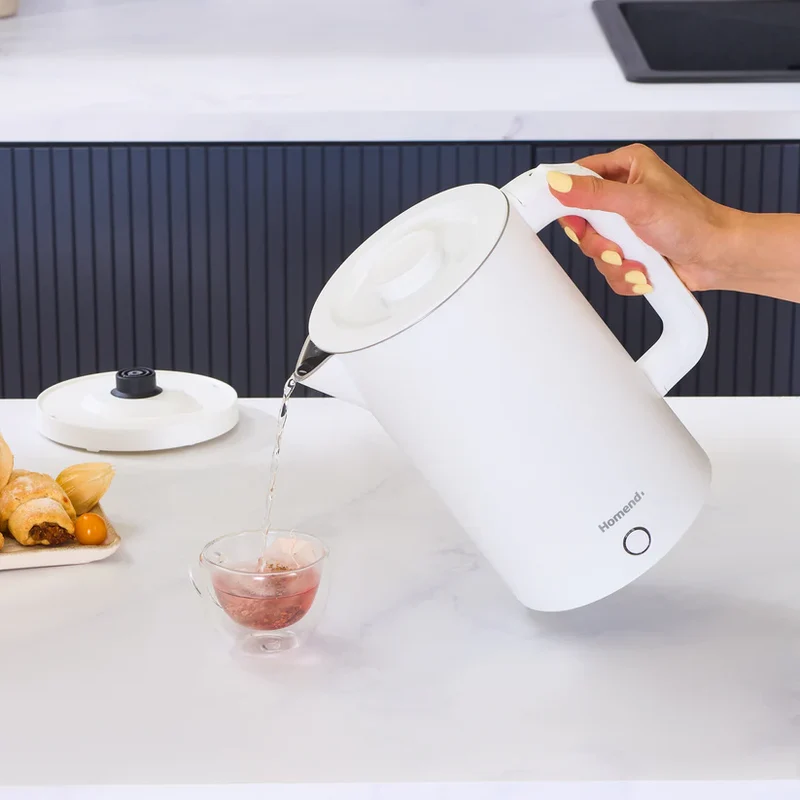 Homend Heatrow Cooltouch Wasserkocher 1,7L – Doppelwand, Leiser Betrieb, Cool-Touch-Gehäuse, Edelstahl, 2200W Schnellkochfunktion, Dreifachschutz, Weiß