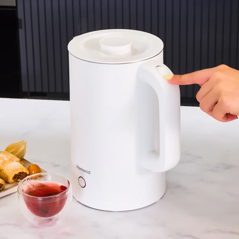 Homend Heatrow Cooltouch Wasserkocher 1,7L – Doppelwand, Leiser Betrieb, Cool-Touch-Gehäuse, Edelstahl, 2200W Schnellkochfunktion, Dreifachschutz, Weiß