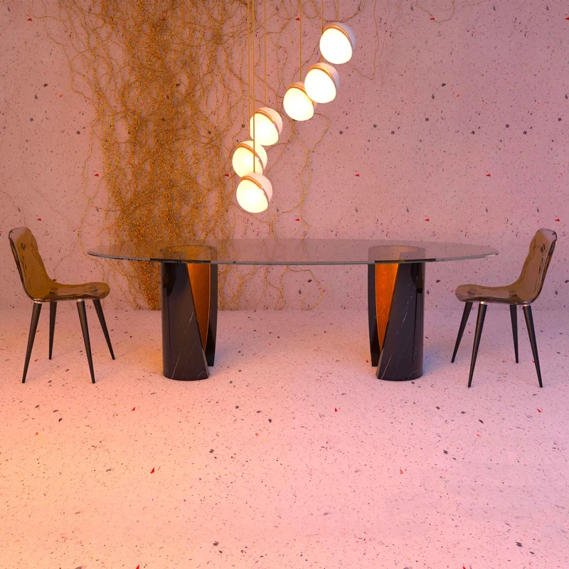 Marble and Crystal Oval Dining Table ASYMMETRIC by Nicola Di Froscia for DFdesignLab